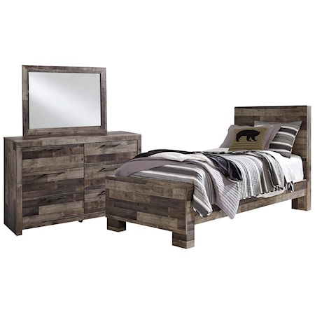 Twin Bed, Dresser, and Mirror