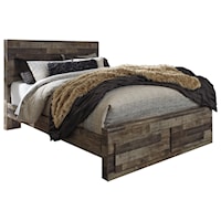 Rustic Modern Queen Storage Bed with 2 Footboard Drawers