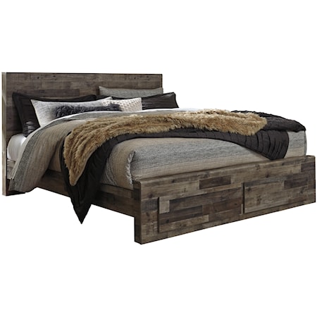 Rustic Modern King Storage Bed with 2 Footboard Drawers