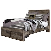 Rustic Modern Full Storage Bed with 2 Footboard Drawers