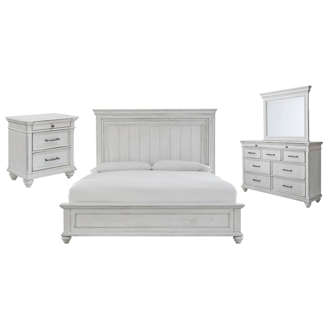 Ashley Furniture Benchcraft Kanwyn Queen Bed Dresser Mirror and 1 Nightstand