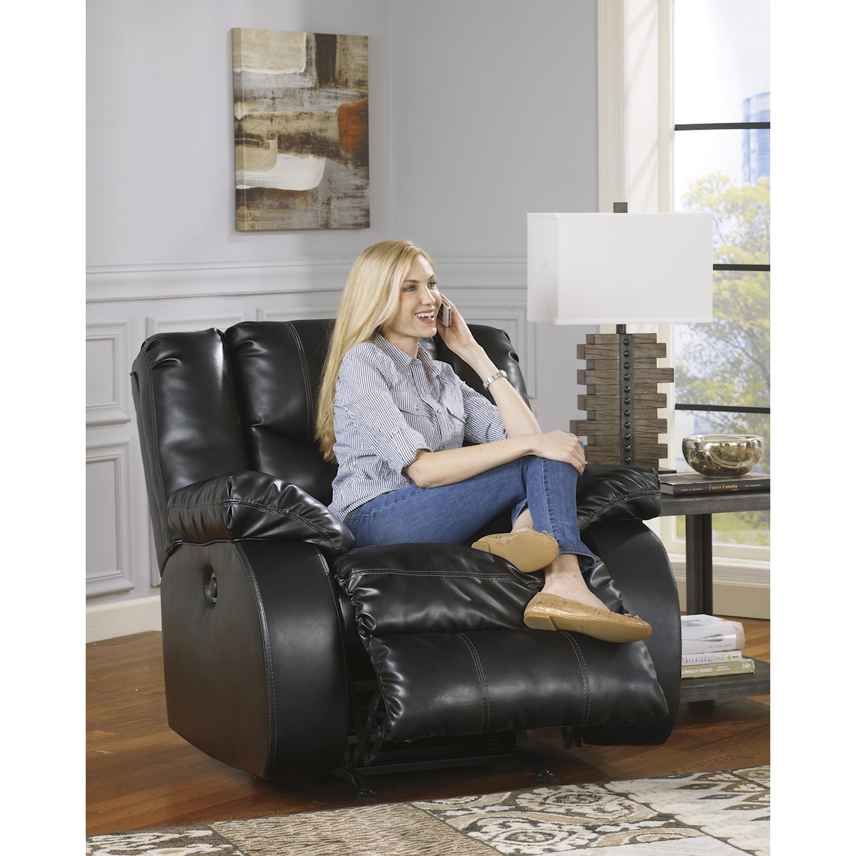 Ashley Furniture Benchcraft Linebacker DuraBlend - Black Power Rocker Recliner