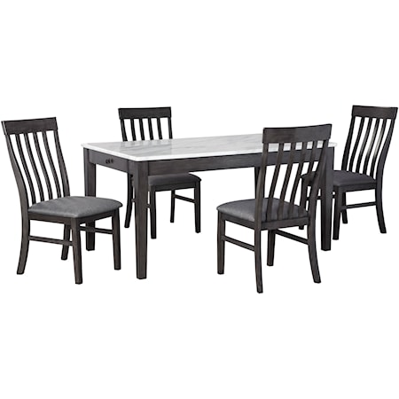 5-Piece Dining Set with Faux Marble Top Dining Table