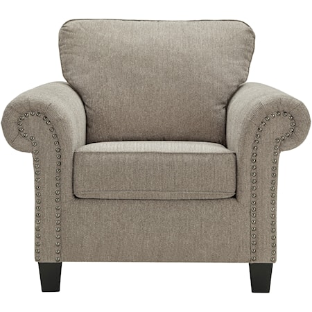 Transitional Chair with Rolled Arms with Nailhead Trim