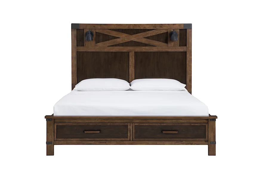 Wyattfield California King Storage Bed w/ Sconce Lights by Benchcraft at Malouf Furniture Co.