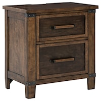 Two-Tone Mango Veneer 2-Drawer Nightstand w/ Outlets and USB Ports