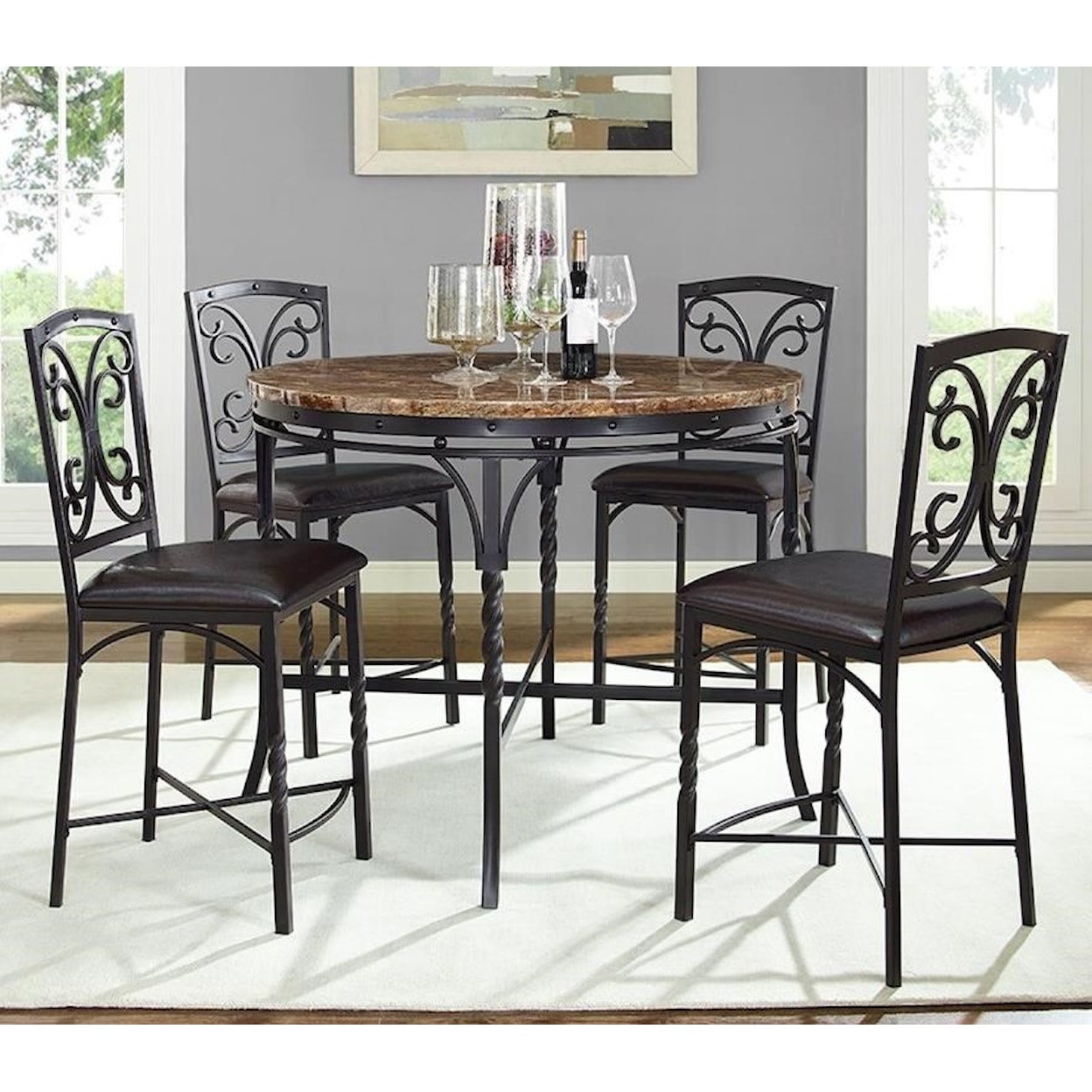 Bernards Tuscan 5-Piece Round Counter Table Set