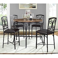 5-Piece Round Counter Table with Faux Marble Top Set