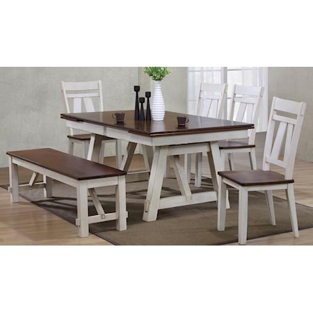 6-Piece Two-Tone Refectory Table Set with Bench