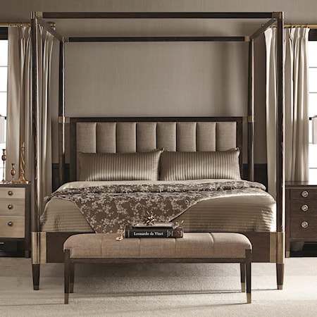 Queen Canopy Bed with Upholstered Headboard