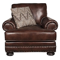 100% Leather Chair with Nailhead Trim and Down Filled Pillow