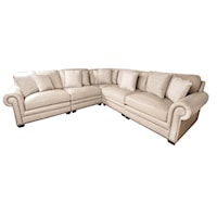 100% Leather Sectional Sofa with Nail Head Trim and Accent Pillows