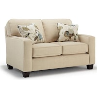 Customizable Transitional Loveseat with Rolled Arms and Tapered Wood Legs