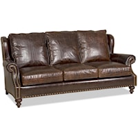 Traditional Stationary Sofa with Turned Legs and Nailheads