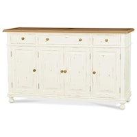 Two-Tone Sideboard with 3 Drawer, 4 Door and a Shelf Behind Each Door Finished in White Harvest and Driftwood