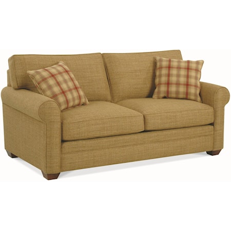 Casual Two Seater Loft Sofa with Rolled Arms and Exposed Wood Feet