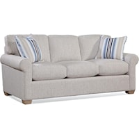 Bedford 3 over 3 Topstitch Sofa with Rolled Arms and Exposed Wood Feet