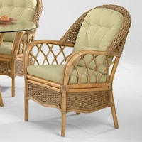 Tropical Rattan Dining Arm Chair with Button-Tufting