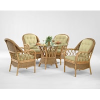 Tropical Five Piece Rattan Dining Set with Beveled Glass Table