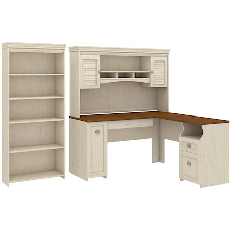 L Shaped Desk with Hutch and Bookcase