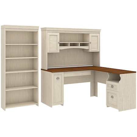 L Shaped Desk with Hutch and Bookcase