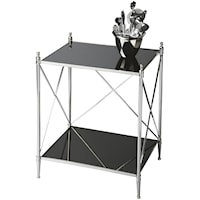 Modern Metal End Table with Glass Top and Shelf