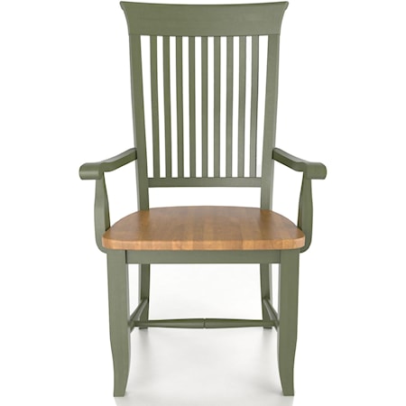 Customizable Slat Back Arm Chair - Wood Seat