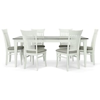 Customizable Rectangular Dining Table with 1 leaf & 6 Side Chairs with Upholstered Seats