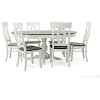 Customizable Round Dining Table with Pedestal Base & 6 Wood Seat Side Chairs