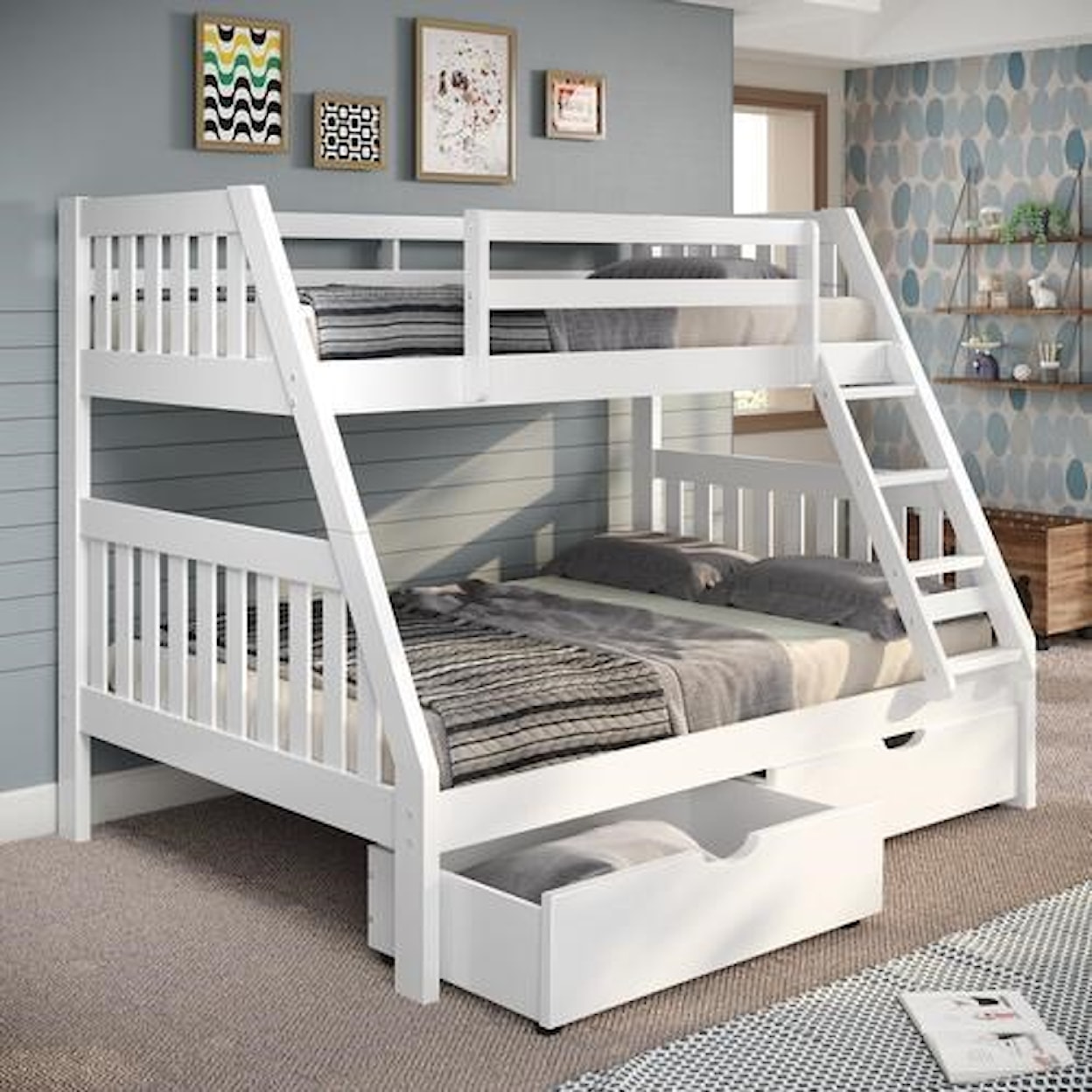 Canal House Bunk Beds Twin-Over-Full Bunk Bed White with Drawers