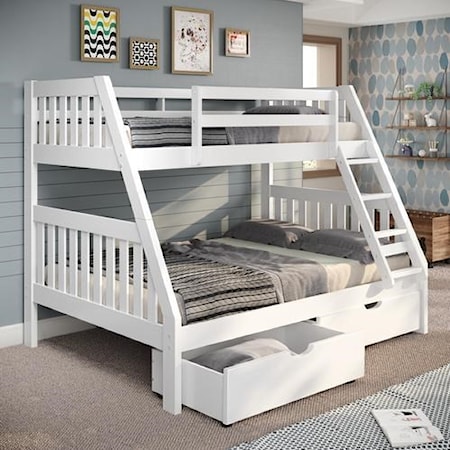 Twin-Over-Full Bunk Bed White with Drawers