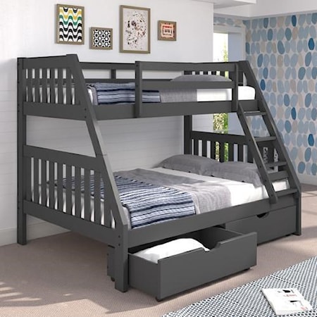 Twin-Over-Full Bunk Bed with Pair of Under Bed Drawers