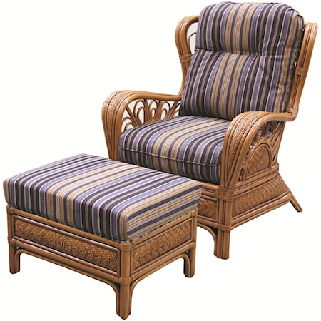 Wicker Rattan Chair and Ottoman