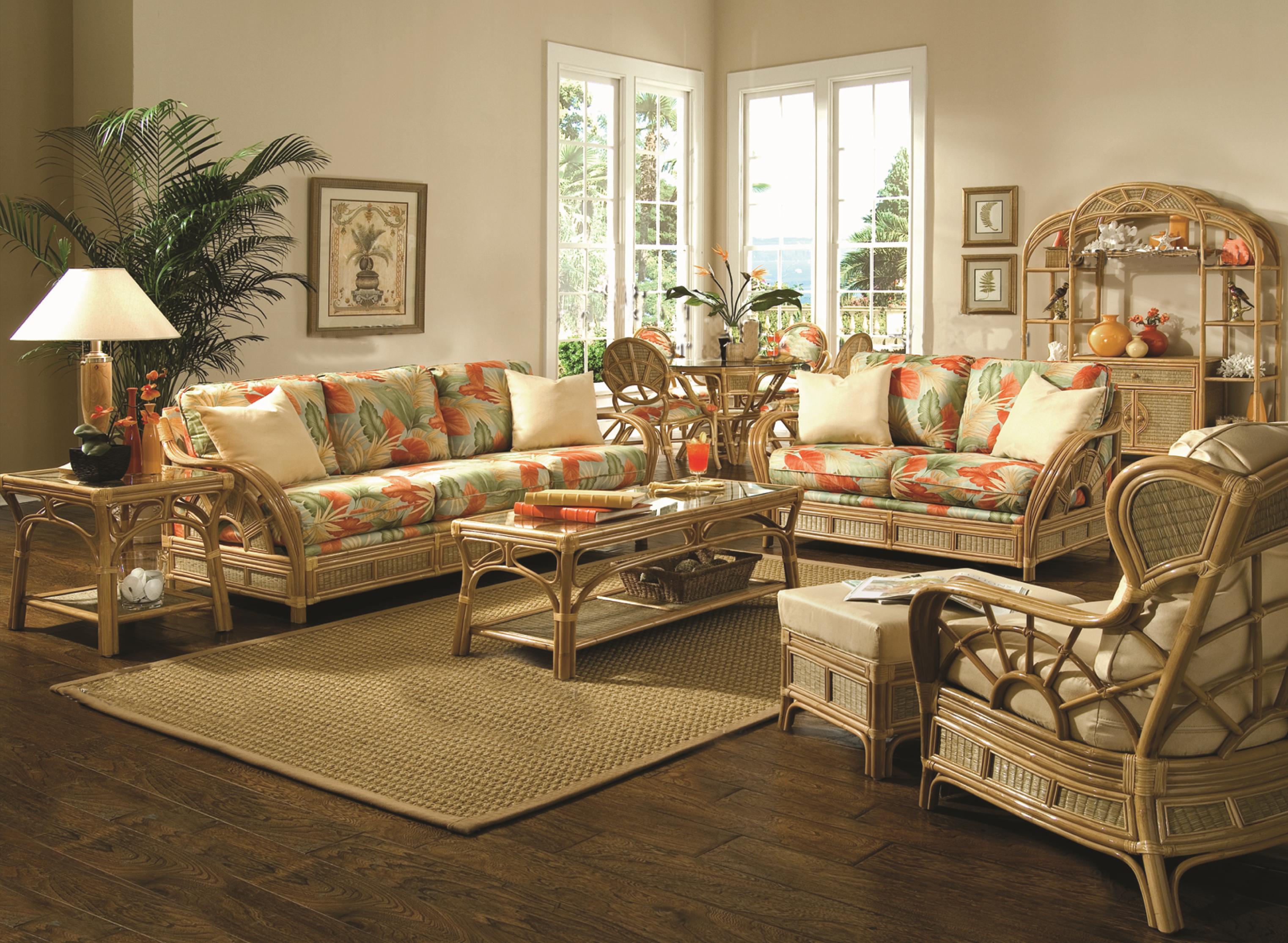 Capris Furniture 381 Collection Wicker Rattan Chair and Ottoman