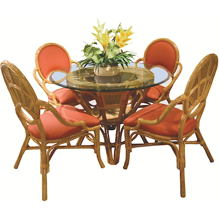 Glass Top Wicker Rattan Table With Four Wicker Arm Chairs