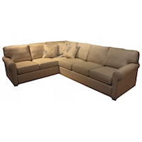 Casual Two Piece Sectional with Sock Arms and Exposed Wood Feet