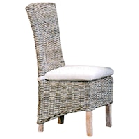 Weathered Gray Wicker Dining Chair with Tie-On Cushion