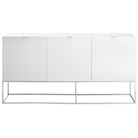 High Gloss White Lacquer Buffet with Stainless Steel Base