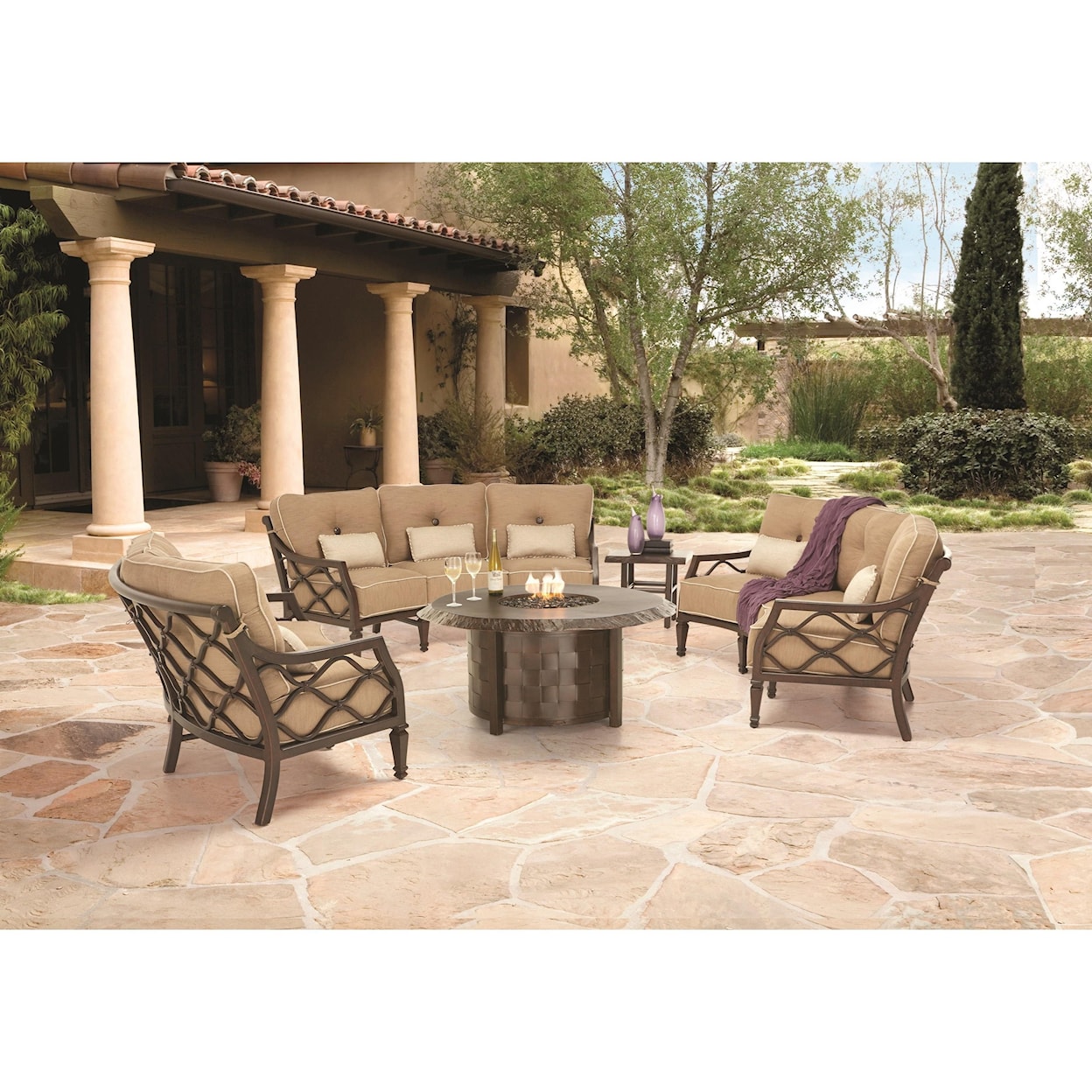 Castelle by Pride Family Brands Classical Firepits 49" Round Coffee Table with Firepit and Lid