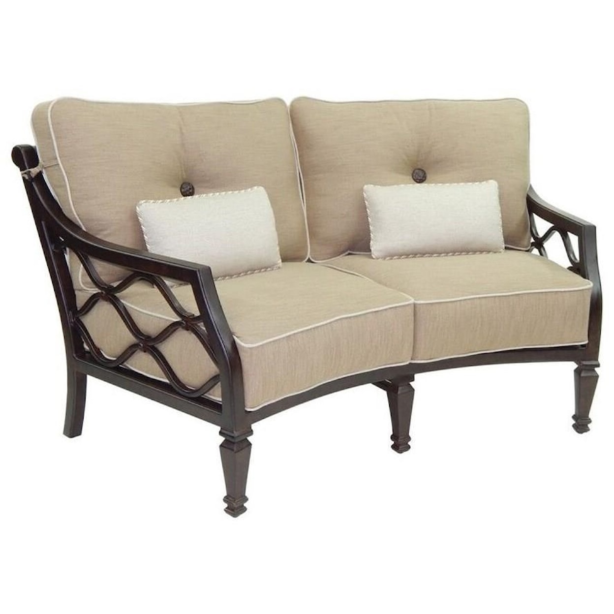 Castelle by Pride Family Brands Villa Bianca Cushioned Crescent Loveseat w/ Two Kidney Pi