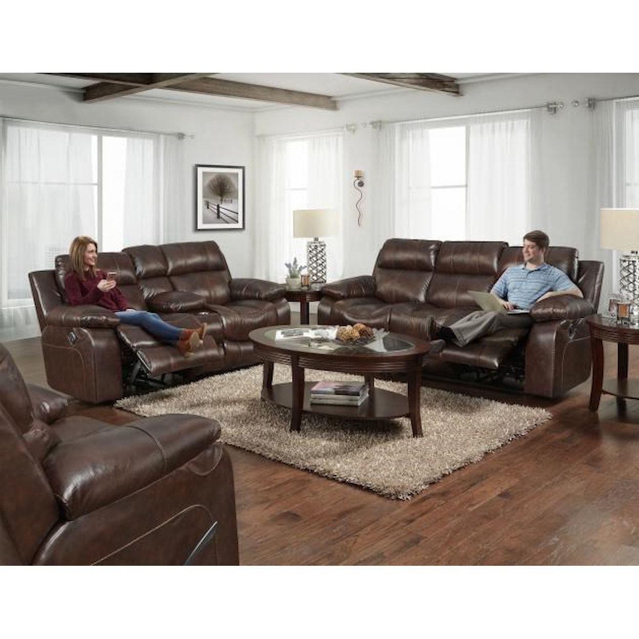 Catnapper 499 Power Leather Console Reclining loveseat