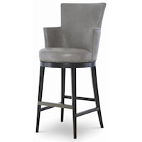 Leather Swivel Bar Stool with Nickel Nailheads