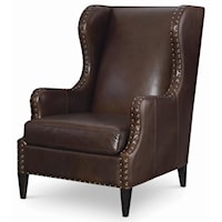 Transitional Leather Wing Chair with Nailhead Border