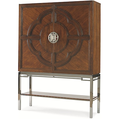 2 Door Bar Cabinet with Lotus Flower Carving