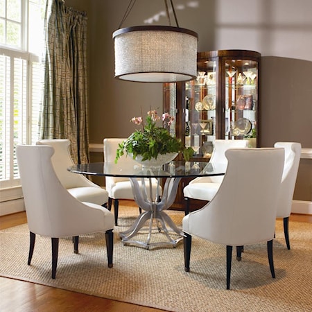 Metal Base Dining Table and Upholstered Chair Set