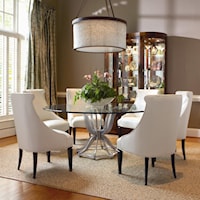 Metal Base Dining Table and Upholstered Chair Set