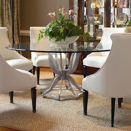 Metal Base Dining Table with Glass Top