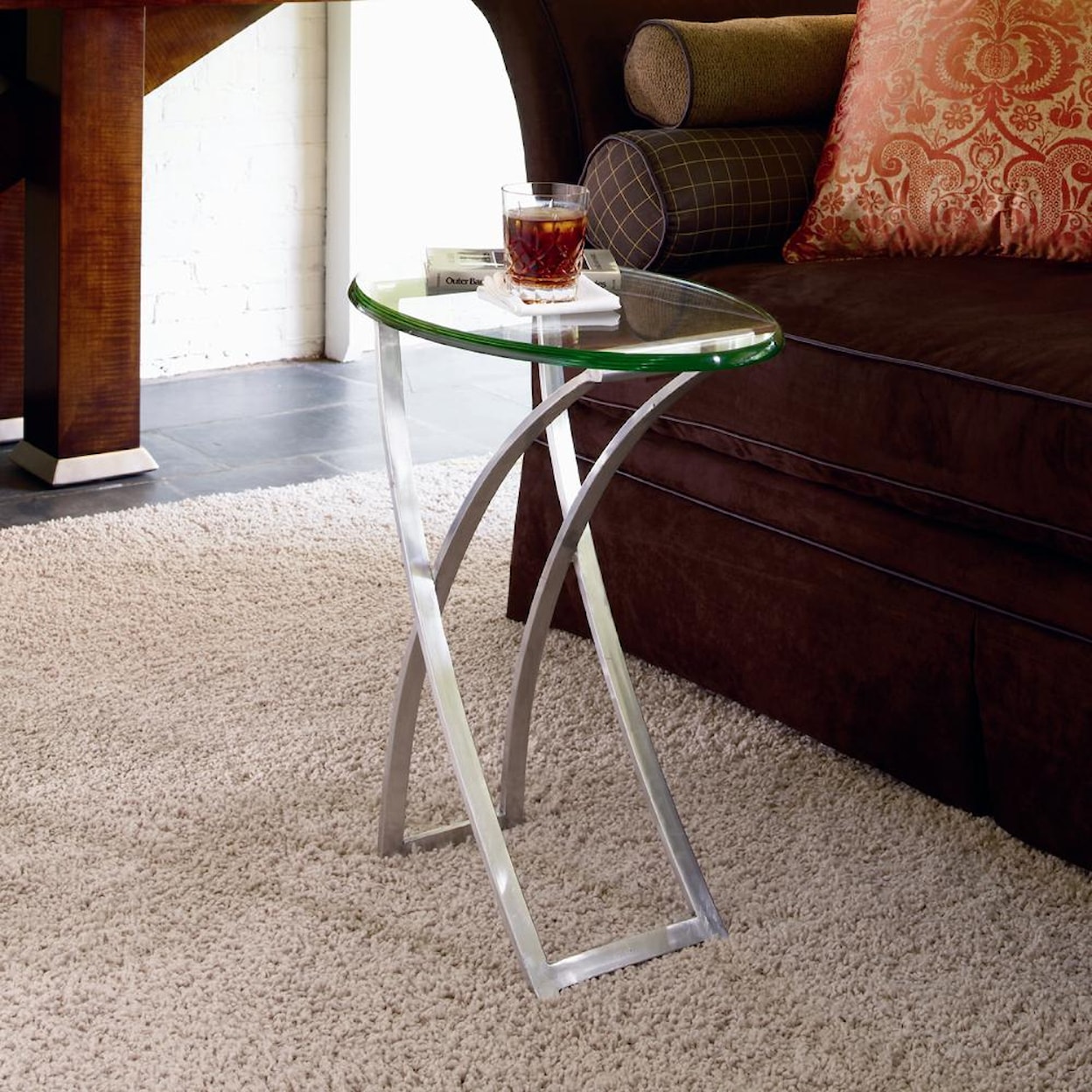 Century Omni Metal Chairside Table with Glass Top