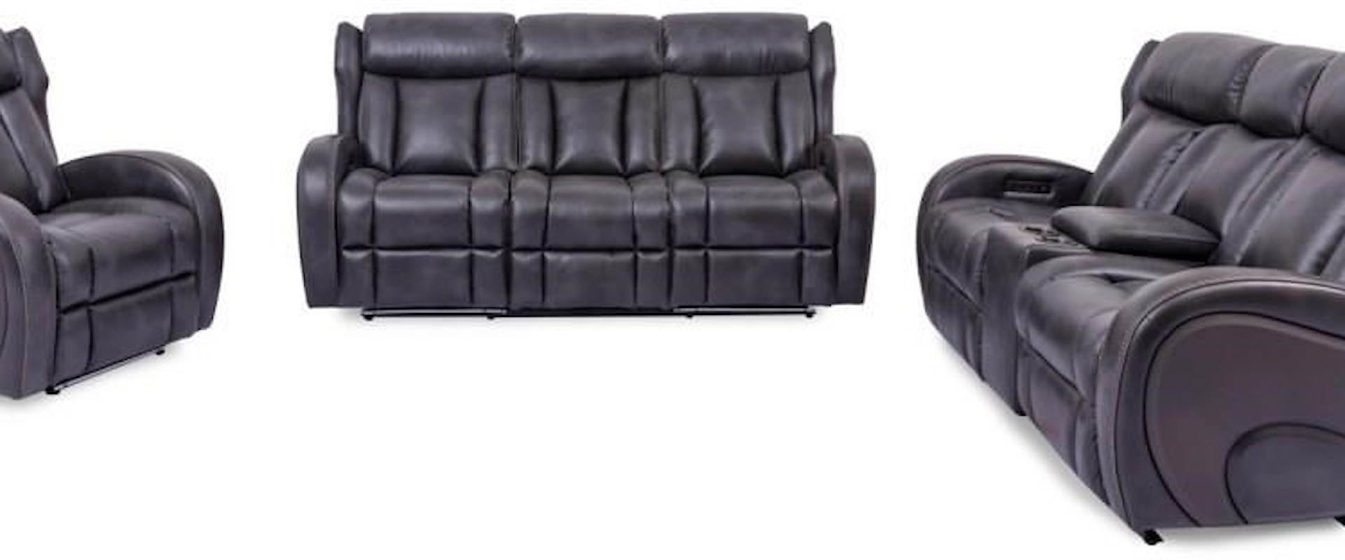 Power Headrest Sofa with Dropdown Table and Lights, Power Reclining Loveseat with Console and Lights and Power Recliner with Lights
