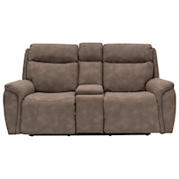 Contemporary Power Reclining Console Loveseat with USB Ports, Cupholders, and Lights